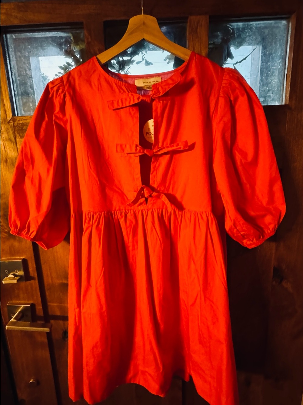 Bright Coral/Orange Mini Dress with Tie-Front Detail